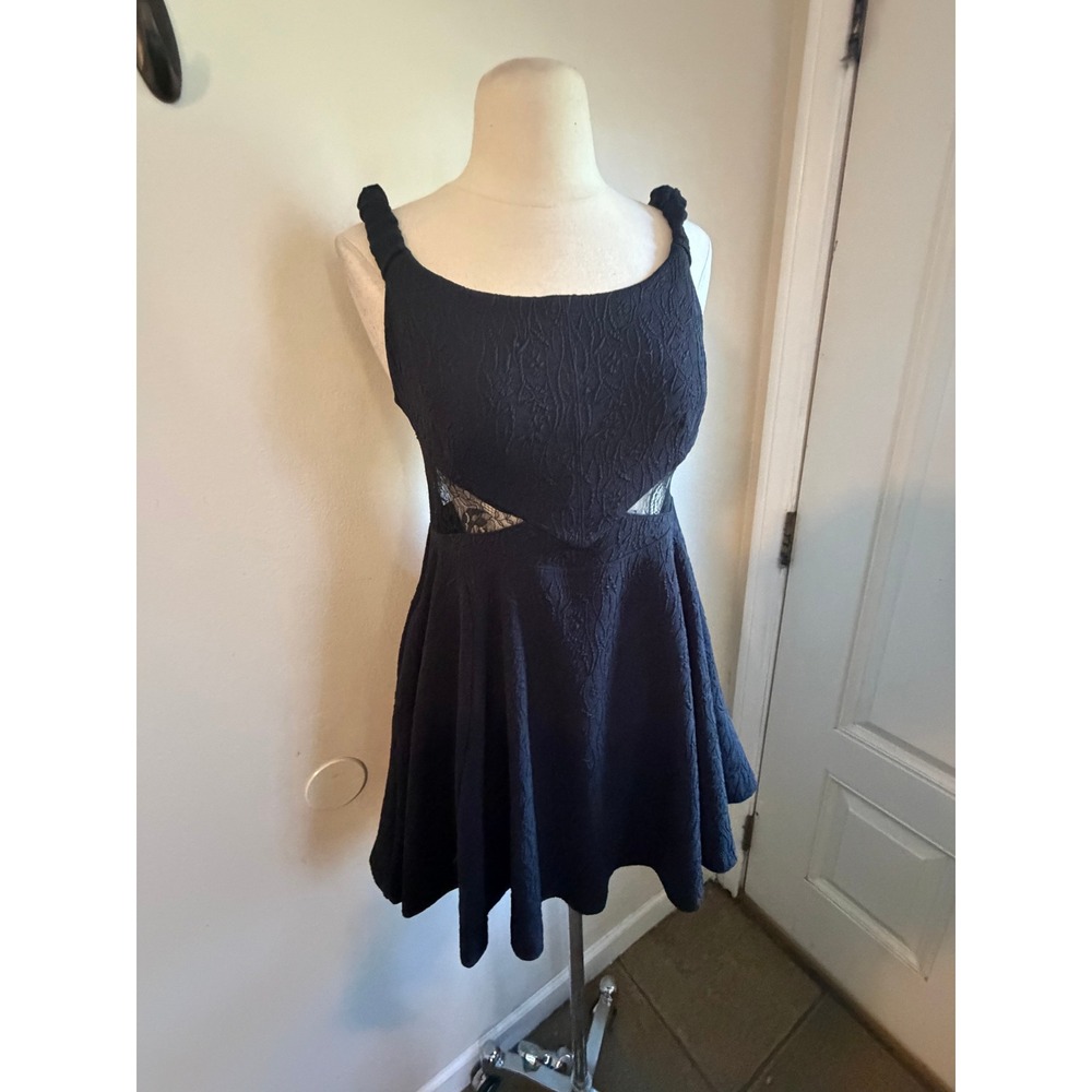 Black Textured Lace Back Fit and Flare Mini Skater Dress Small